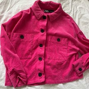 Zara Pink corduroy button up jacket